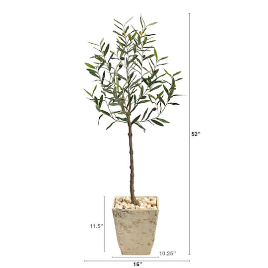 4.5ft. Olive Artificial Tree in Country White Planter